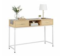 Relaxdays Mesa consola con 2 cajones y estante blanco,marrón claro