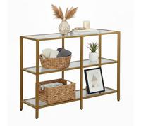 Relaxdays Mesa consola con 3 estantes de vidrio oro,transparente