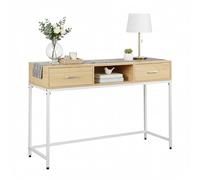 Relaxdays Mesa Consola escandinava con 2 cajones, recibidor y salón, Metal y MDF, 80x120x40 cm, Blanco/Natural