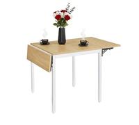 Relaxdays Mesa de Comedor abatible, 2-4 Personas, 76x120x78 cm, Ahorra Espacio, Cocina, MDF y Hierro, Natural/Blanco