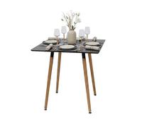 Relaxdays Mesa de Comedor Cuadrada en MDF y bambú, Estilo escandinavo, para 4 Personas, 75x75x75 cm, Negro/Natural