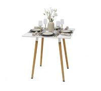 Relaxdays Mesa de Comedor Cuadrada en MDF y bambú para 4 Personas, escandinava, Blanco y Natural, 75x75x75 cm