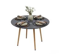 Relaxdays Mesa de Comedor, Redonda, 75 x 90 cm (Alto x diam.), MDF y bambú, para 4, Estilo escandinavo, Blanco/Natural