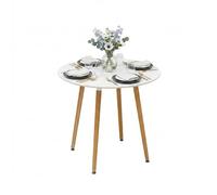 Relaxdays Mesa de Comedor, Redonda (Al x Ø) 75 x 80 cm, MDF y bambú, 4 Personas, Estilo escandinavo, Blanco/Natural