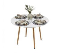 Relaxdays, Mesa de Comedor Redonda, Al x Ø: 75 x 90 cm, MDF y bambú, 4 Personas, escandinava, Blanco/Natural