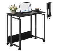 Relaxdays Mesa de Escritorio abatible, Ruedas, para Ordenador, Negra