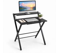 Relaxdays Mesa de Escritorio Plegable para Ordenador, Negro | Mesa de Trabajo para Teletrabajo, Madera MDF y Metal, 82 x 70 x 56 cm
