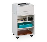 Relaxdays Mesa de impresora con 4 cajones blanco,plata