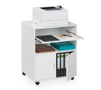 Relaxdays Mesa de impresora con bandeja teclado blanco,plata