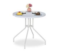 Relaxdays Mesa de jardín con efecto madera blanca blanco