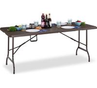 Relaxdays, mesa de jardín, aspecto de madera, mesa plegable con forma rectangular, con sistema de seguridad, con asa de transporte, dimensiones: 73 x 180 x 74 cm, color marrón