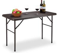Relaxdays, mesa de jardín, aspecto de madera, mesa plegable de forma rectangular, plástico y metal, mesa para balcón, dimensiones: 74 x 120 x 60 cm, color marrón