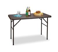 Relaxdays Mesa de jardín Plegable Bastian, Plástico con Aspecto de ratán, 74 x 121.5 x 61.5 cm, 1 Ud., Marrón