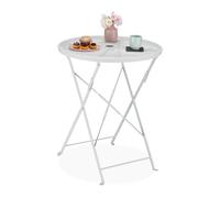 Relaxdays Mesa de jardín plegable hecha de metal blanco