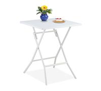 Relaxdays Mesa de Jardín Plegable, Mesita Camping, 73 x 62 x 62 cm, Mesilla Multifuncional para Exteriores, Blanco