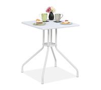 Relaxdays Mesa de Jardín, Plegable, Mesita Camping, 73x62x62 cm, Mesilla Efecto Ratán, Plástico, Resistente, Blanco