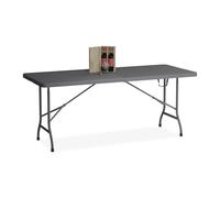 Relaxdays Mesa de Jardín Plegable, Tablero Comedor, 73x180x74 cm, Plástico y Acero, para Camping y Exteriores, Gris