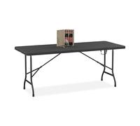Relaxdays Mesa de Jardín Plegable, Tablero Comedor, 73x180x74 cm, Plástico y Acero, para Camping y Exteriores, Negro