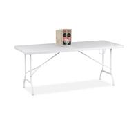 Relaxdays Mesa de Jardín Plegable, Tablero Comedor, 73x180x74 cm, Plástico y Acero, para Camping y Exteriores, Blanco