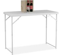 Relaxdays: Mesa de jardín plegable y con altura ajustable, color blanco