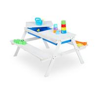 Relaxdays Mesa de pícnic infantil 2 bancos blanco blanco,azul