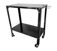 Relaxdays Mesa de Trabajo con Ruedas, Placa Perforada, Acero Negro, 91.5 x 88 x 46 cm