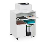 Relaxdays Mesa Impresora con 2 Cajones y Bandeja para Teclado, Cajonera Oficina con Ruedas, 74 x 60 x 48 cm, Blanco