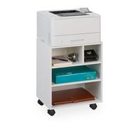 Relaxdays Mesa de impresora con 4 cajones blanco,plata