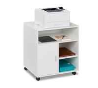 Relaxdays Mesa de impresora con 5 cajones blanco,plata