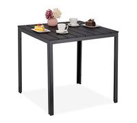 Relaxdays Mesa Jardín, 74 x 78 x 78 cm, Mesita Balcón Efecto Madera, Plástico, Metal, Mesilla Terraza Cuadrada, Negro