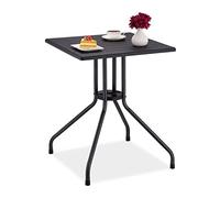 Relaxdays Mesa Jardín, 75 x 61 x 61 cm, Mesita Balcón Efecto Madera, Plástico, Metal, Mesilla Terraza Cuadrada, Negro