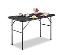 Relaxdays Mesa Jardín, Efecto Madera, Rectangular, 74 x 118 x 60 cm, Plástico, Metal, Tablero Terraza Plegable, Negro