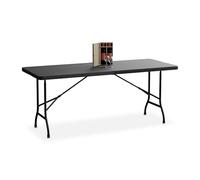 Relaxdays Mesa Jardín, Plegable, 72x180x74cm, Plástico, Acero, Resistente Intemperie, 8 Personas, Tablero Camping, Negro