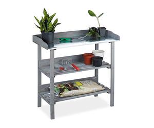 Relaxdays Mesa para huerto Urbano con Tres estantes, Madera, 86 x 92 x 42 cm, Gris