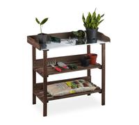 Relaxdays Mesa para huerto urbano de jardín marrón oscuro,plata
