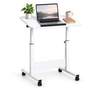 Relaxdays Mesa para portátil Regulable, 67-90 cm, inclinable, Blanco | ruedas, forma de C, sofá/cama, escritorio de pie