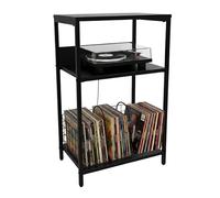 Relaxdays Mesa para Tocadiscos con 3 Niveles, separadores, Hierro/MDF, 65x40x30 cm, Negro