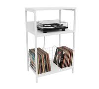 Relaxdays Mesa para Tocadiscos con 3 Niveles, separadores, Hierro y MDF, 65x40x30 cm, Blanco