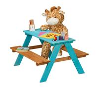 Relaxdays Mesa de pícnic infantil de madera marrón,turquesa