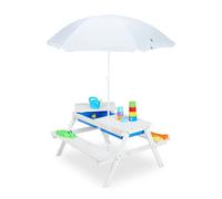 Relaxdays Mesa pícnic infantil blanca sombrilla blanco