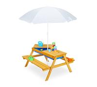 Relaxdays Mesa de pícnic infantil con sombrilla blanco,marrón claro