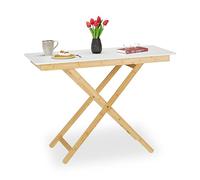 Relaxdays Mesa plegable de bambú altura ajustable blanco,marrón claro