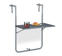 Relaxdays Mesa Plegable Balcón, 3 Alturas, 59,5x60 cm, Mesita Colgante con 2 Posavasos, Mueble Exterior Barandilla, Gris