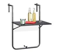 Relaxdays Mesa Plegable Balcón, 3 Alturas, Mesita Colgante Efecto Ratán 59,5 x 36 cm, Mueble Exterior Barandilla, Negro