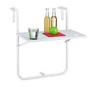 Relaxdays Mesa Plegable Balcón, Mesita Colgante, Barandilla, Terraza, 3 Alturas, Efecto Ratán, 59,5x36, Exterior, Blanca