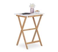 Relaxdays Mesa plegable blanca de bambú blanco,marrón claro