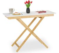 Relaxdays Mesa plegable de bambú altura ajustable blanco,marrón claro