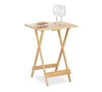 Relaxdays Mesa Plegable de Bambú, para Salón, Balcón y Terraza, 63,5 x 48 x 38 cm, Mesita Auxiliar, Natural