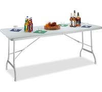 Relaxdays, mesa plegable para jardín BASTIAN, grande, con asa de transporte, mesa de camping resistente, dimensiones: 72 x 178 x 74 cm, color blanco