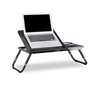 Relaxdays Mesa Plegable para Portátil, Bandeja Cama Tablet, 40x75x35 cm, Altura e Inclinación Regulable, Madera, Negro